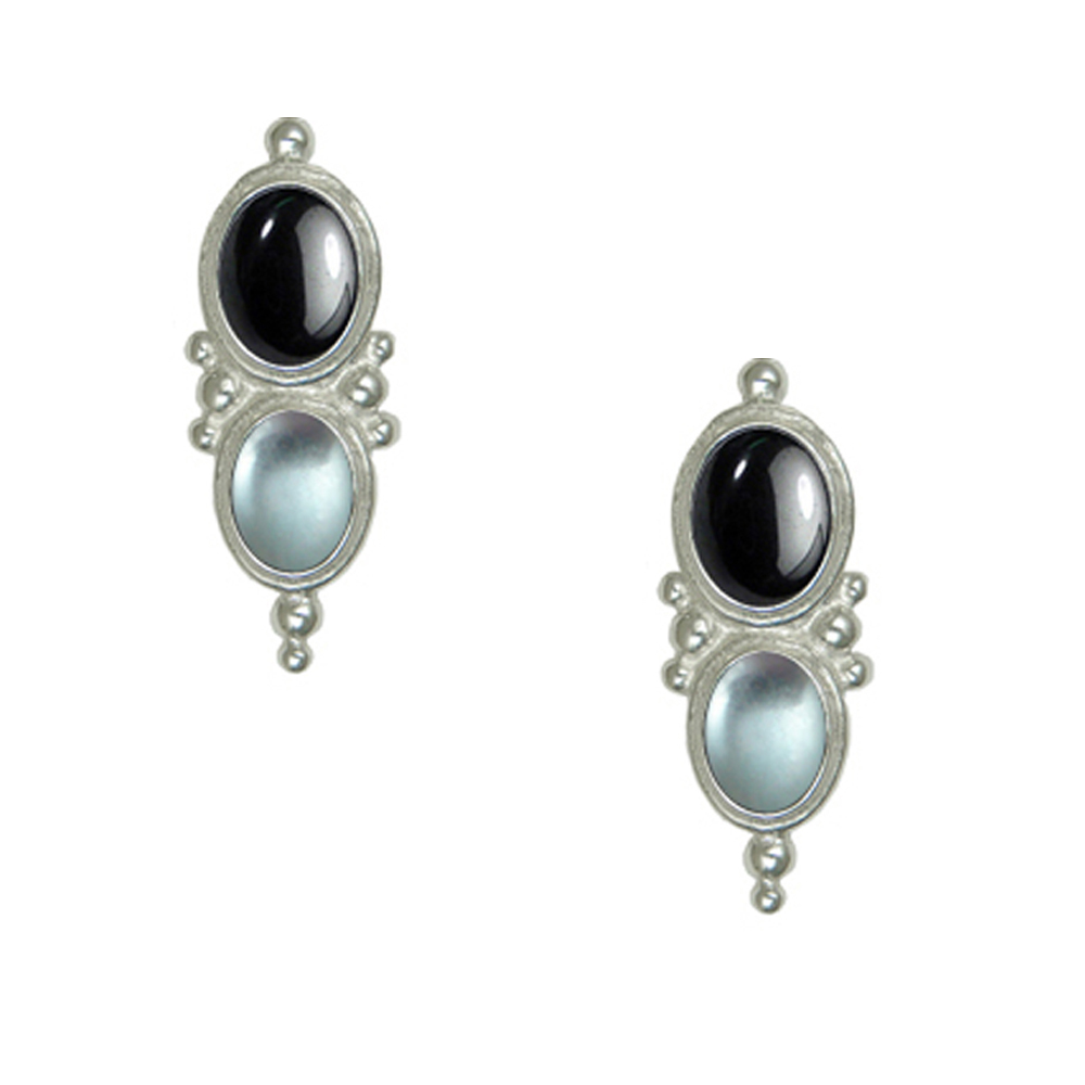 Sterling Silver Drop Dangle Earrings With Hematite And Blue Topaz